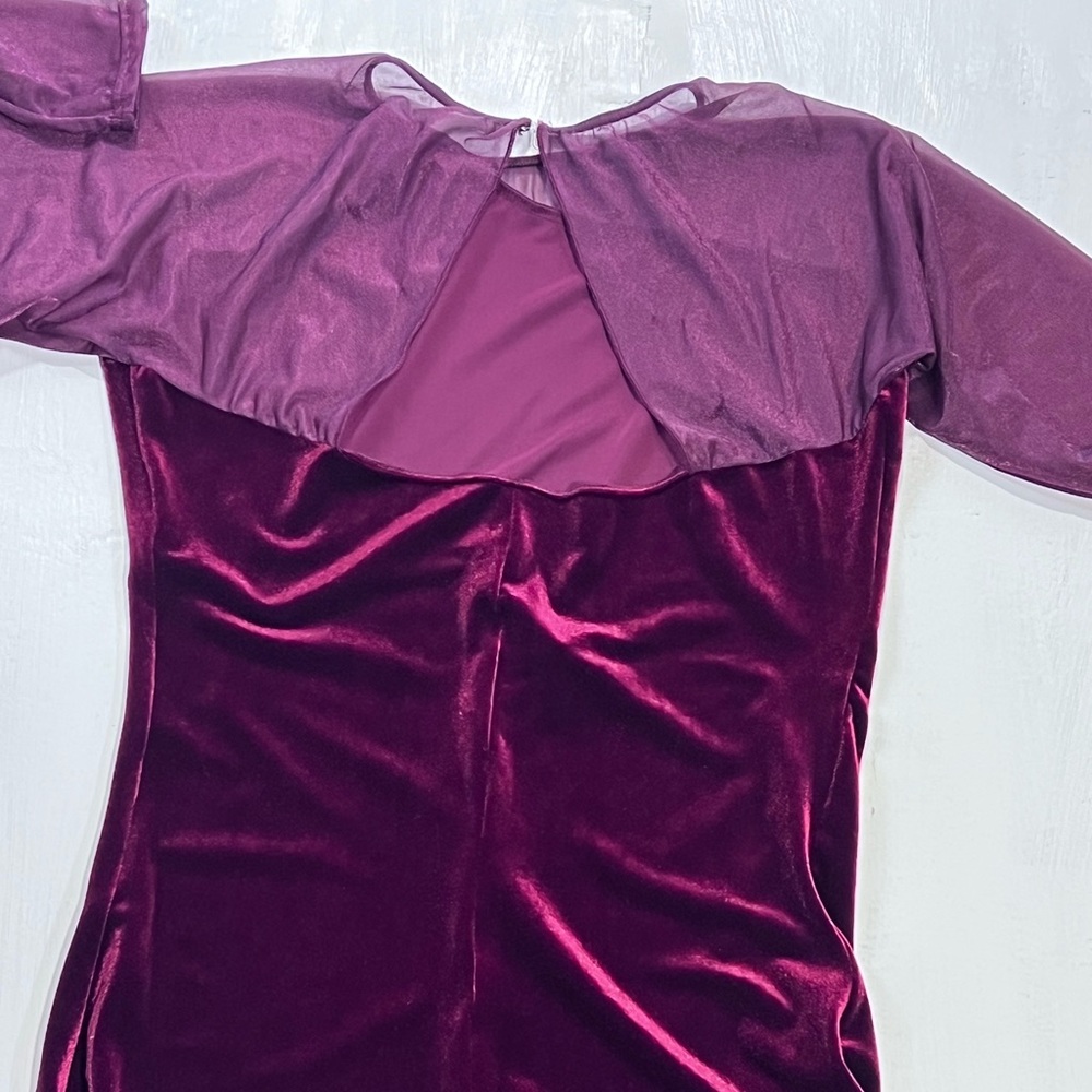 Cranberry velvet bodysuit one piece unitard leotard‎ long sleeve pants jumpsuit - Picture 6 of 12